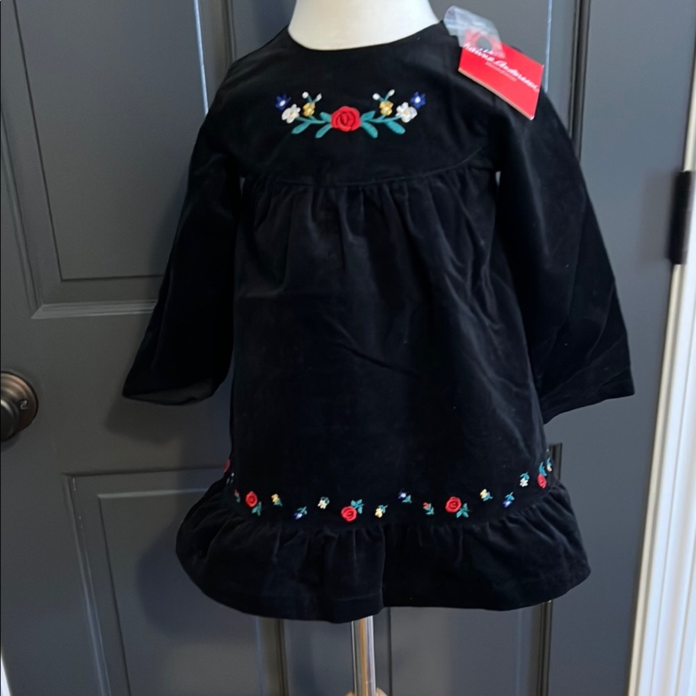 Hanna Andersson Black Dress with Floral Embroidery